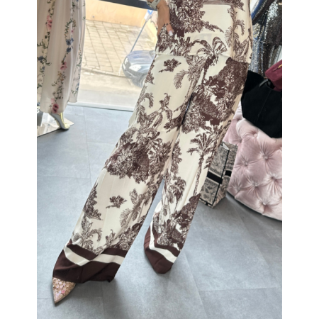 Szerokie Spodnie Palazzo Viscose Satin Artigli – Włoski Styl i Egzotyczny Print // 5832