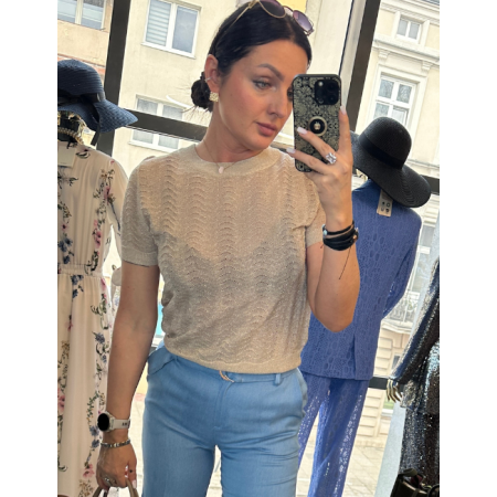 Elegancka Dzianinowa Bluzka ARTIGLI – Złocisty Splot z Lurexem // 5836