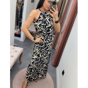 Wiskozowa Sukienka Maxi Artigli – Egzotyczny Wzór Indigo i Włoska Elegancja // 5838