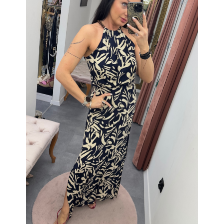 Wiskozowa Sukienka Maxi Artigli – Egzotyczny Wzór Indigo i Włoska Elegancja // 5838