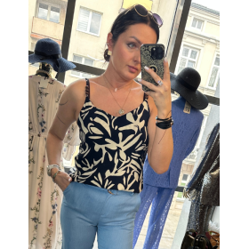 Letni Top Artigli na Ramiączkach z Koralikami – Naturalny Rayon i Artystyczny Print // 5841