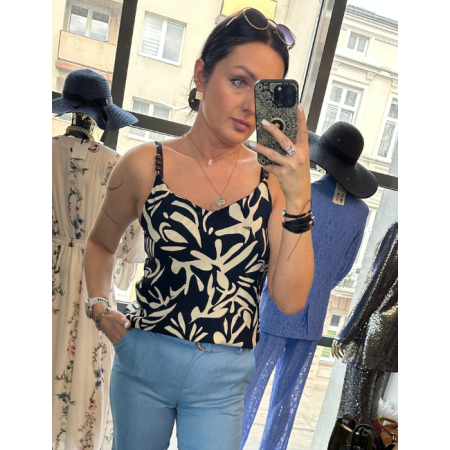 Letni Top Artigli na Ramiączkach z Koralikami – Naturalny Rayon i Artystyczny Print // 5841