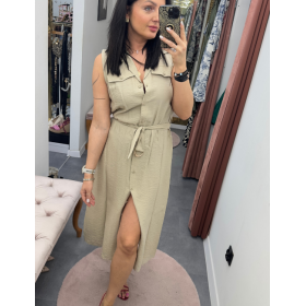 Beżowa Sukienka Szmizjerka Artigli z Wiskozy – Styl Safari i Włoska Elegancja // 5842