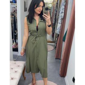 Sukienka Khaki Szmizjerka Artigli z Wiskozy – Styl Safari i Włoska Elegancja // 5843