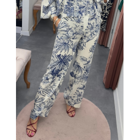 Spodnie Palazzo Artigli z Naturalnej Wiskozy – Wakacyjny Print w Odcieniach Indigo // 5844