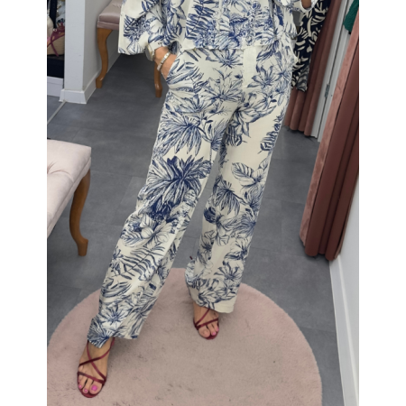 Spodnie Palazzo Artigli z Naturalnej Wiskozy – Wakacyjny Print w Odcieniach Indigo // 5844