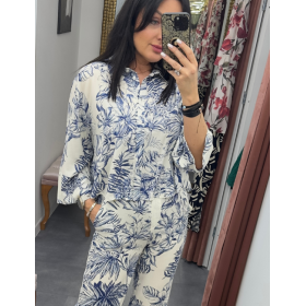 Wiskozowa Koszula Artigli w Egzotyczny Wzór – Włoski Szyk i Lekkość (Indigo/Cream) // 5845