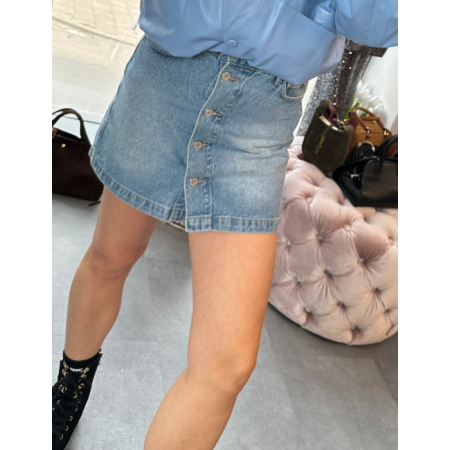 Bawełniana Spódnica Jeansowa Mini na Guziki – Jasny Jeans AdoreDanew // 5855