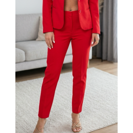 Eleganckie Spodnie Cygaretki w Kolorze Intensywnej Czerwieni – Polska Produkcja // 5853
