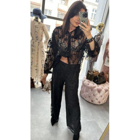 Czarny koronkowy komplet, spodnie i koszula // 5888