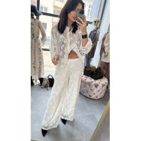 Biały koronkowy komplet, spodnie i koszula // 5889