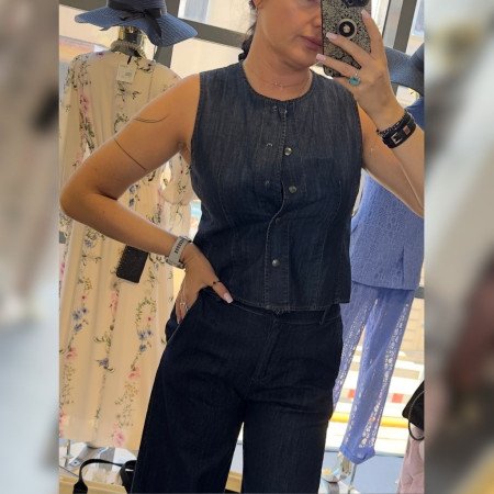 Ekskluzywna Kamizelka Jeansowa LAUREN VIDAL – Ciemny Denim Premium, 100% Bawełna // 5961