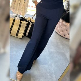 Spodnie Damskie ARTIGLI Granatowe Wide Leg z Kieszeniami – Elegancja Made in Italy // 5959
