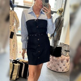 Sukienka Koszulowa ADOREDANEW Hybrydowa Denim & Sky Blue | Sukienka Mini z Paskiem // 5957