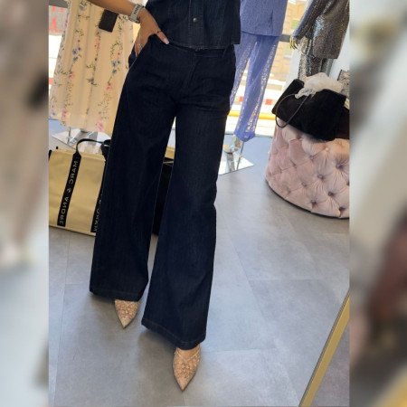 Ekskluzywne Spodnie Wide Leg LAUREN VIDAL – Ciemny Denim Premium, 100% Bawełna, High Waist // 5960