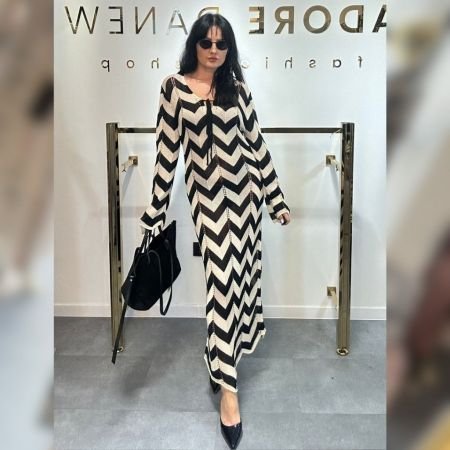 Sukienka Bawełniana Maxi Wzór Zygzak | Made in Italy | Dzianinowa Długa Sukienka