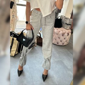 Włoskie Spodnie Dresowe Premium AdoreDanew – Szare Joggery z Wiązaniem – Made in Italy // 5964