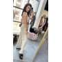 Komplet Boho AdoreDanew – Krótki Top i Spodnie Wide Leg z Koronką – Beżowy Zestaw Wakacyjny // 5966