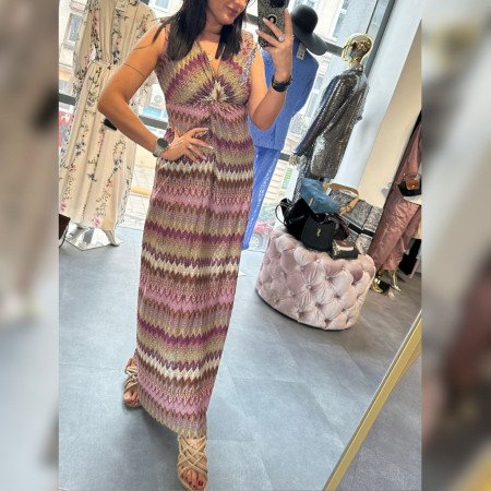 Luksusowa Sukienka Maxi w Zygzaki z Metaliczną Nitką – Boho Chic // 5974