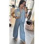 Luksusowa Bluzka Tencel z Cekinową Kieszenią i Lampasami – Jeans Look // 5975