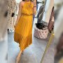 Plisowana Sukienka Maxi Morgan – Miodowa Sukienka Wieczorowa z Dekoltem Halter – Premium Look // 5990