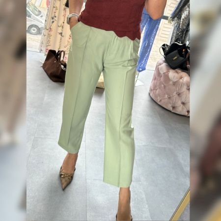 Pistacjowe Spodnie Garniturowe Pastell – Eleganckie Spodnie Szerokie z Lyocellu Premium // 6022