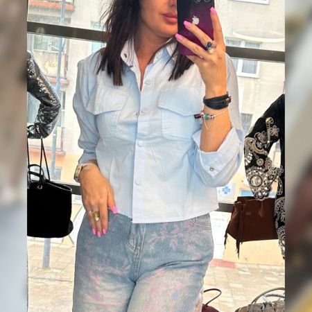 Krótka Koszula Bawełniana z Kieszeniami Premium – Bawełna 100% Sky Blue // 6063
