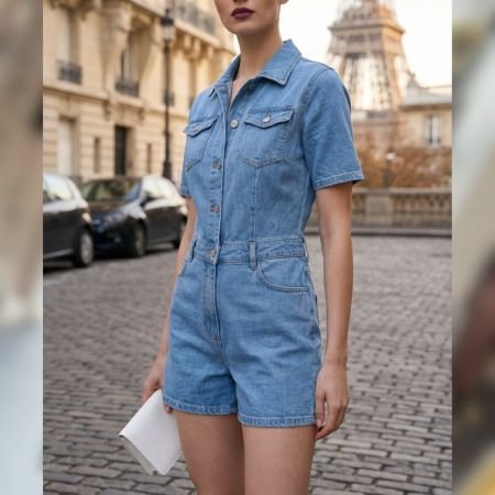 Krótki Kombinezon Jeansowy Damski z Szortami Premium – AdoreDanew // 6071
