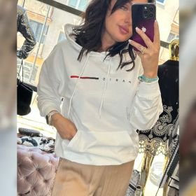 Luksusowa Bluza Bawełniana z Kapturem i Napisem Paris Premium – 100% Bawełna - Pure White // 6086