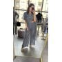 Ekskluzywny Komplet Damski Tunika i Spodnie Wide Leg Premium Luxury Tencel – Morski Stalowy // 6083