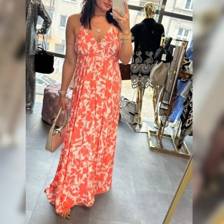Wiskozowa Sukienka Maxi z Odkrytymi Plecami FLORIANA // 6096