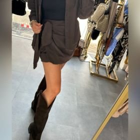 Bawełniana Spódnica Mini Wiązana z Boku MOTEL Premium Made in Italy - Czekoladowy brąz // 6176