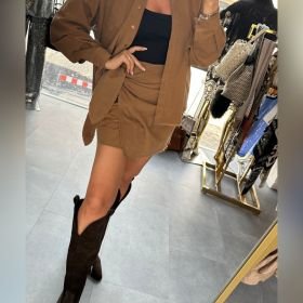 Bawełniana Spódnica Mini Wiązana z Boku MOTEL Premium Made in Italy - Ciepły camel // 6177