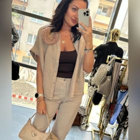 Lniania Koszula Oversize z Kwiatem MOTEL Premium Made in Italy - Naturalny Len // 6174
