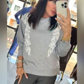 Luksusowa Szara Bluza Bawełniana z Aplikacją MOTEL Premium Made in Italy // 6204
