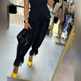 Luksusowe Spodnie Szarowary z Koronką Mitica&Co Premium Made in Italy – Czarny // 6168