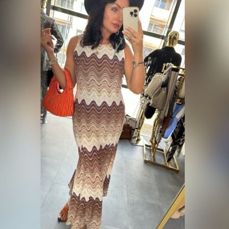 Włoska Sukienka Dzianinowa Maxi w Zygzaki MOTEL – Długa Dzianinowa Sukienka Boho // 6218