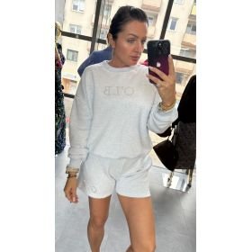 Damska Bluza Melange z Cyrkoniami O’LB AdoreDanew – Bawełniana Bluza Premium - Jasny Błękit Melanż // 6245