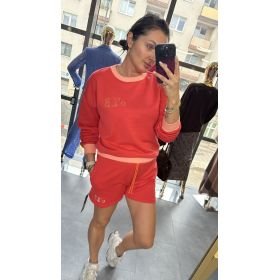 Czerwona Bluza Bawełniana z Cyrkoniami i Kontrastowym Ściągaczem – Bluza Premium Polska Produkcja // 6247