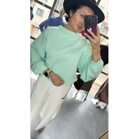 Damska Bluza Oversize z Wypukłym Embossingiem B AdoreDanew – Bawełniana Bluza - Mięta // 6249