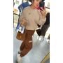 Ocieplana Bluza Oversize z Meszkiem i Biżuteryjną Broszką – Nude // 6255