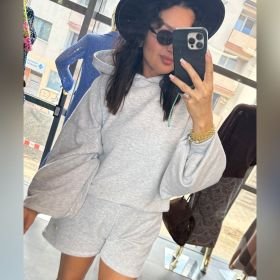 Luksusowa Bluza Dresowa z Kapturem Oversize AdoreDanew – Polskie Bluze Bawełniane Premium - Jasnoszary Melanż // 6270