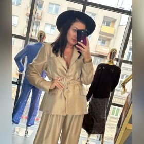 Włoska Marynarka Elegancka Złoto-Beżowa Satynowa CLOTHE Premium – Made in Italy // 6185