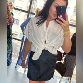Luksusowa Bawełniana Koszula Boho z Ażurowym Haftem Śnieżnobiała Motel Made in Italy // 6232