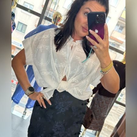 Luksusowa Bawełniana Koszula Boho z Haftem Roślinnym Śnieżnobiała Motel Made in Italy // 6233