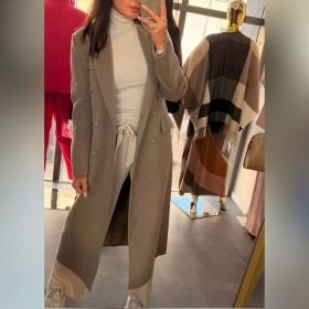 Elegancki Długi Płaszcz Wełniany Dwurzędowy PiaB. Maxi Premium // 6274