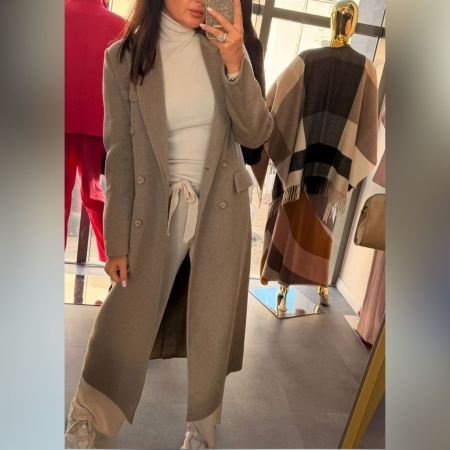Elegancki Długi Płaszcz Wełniany Dwurzędowy PiaB. Maxi Premium // 6274