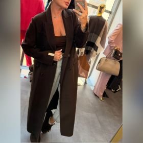 Elegancki Długi Płaszcz Wełniany Dwurzędowy PiaB. Maxi Premium // 6275