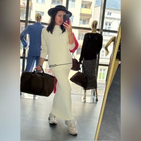 Włoski Kompleut Dzianinowy ze Długą Spódnicą Maxi i Swebrem z Półgofrem CLOTHE Made in Italy // 6205