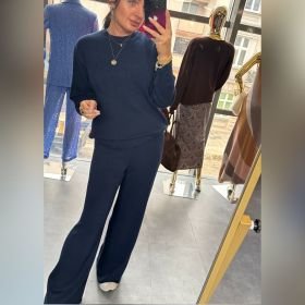 Włoski Dzianinowy Komplet Damski: Sweterek i Spodnie Szerokie CLOTHE Made in Italy // 6208